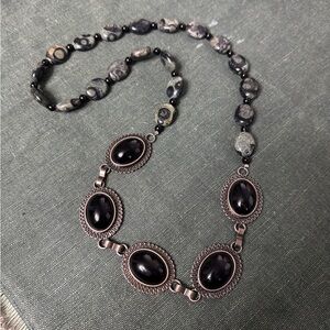 Kambaba Jasper Necklace w/ Black and Silver Pendant Accents